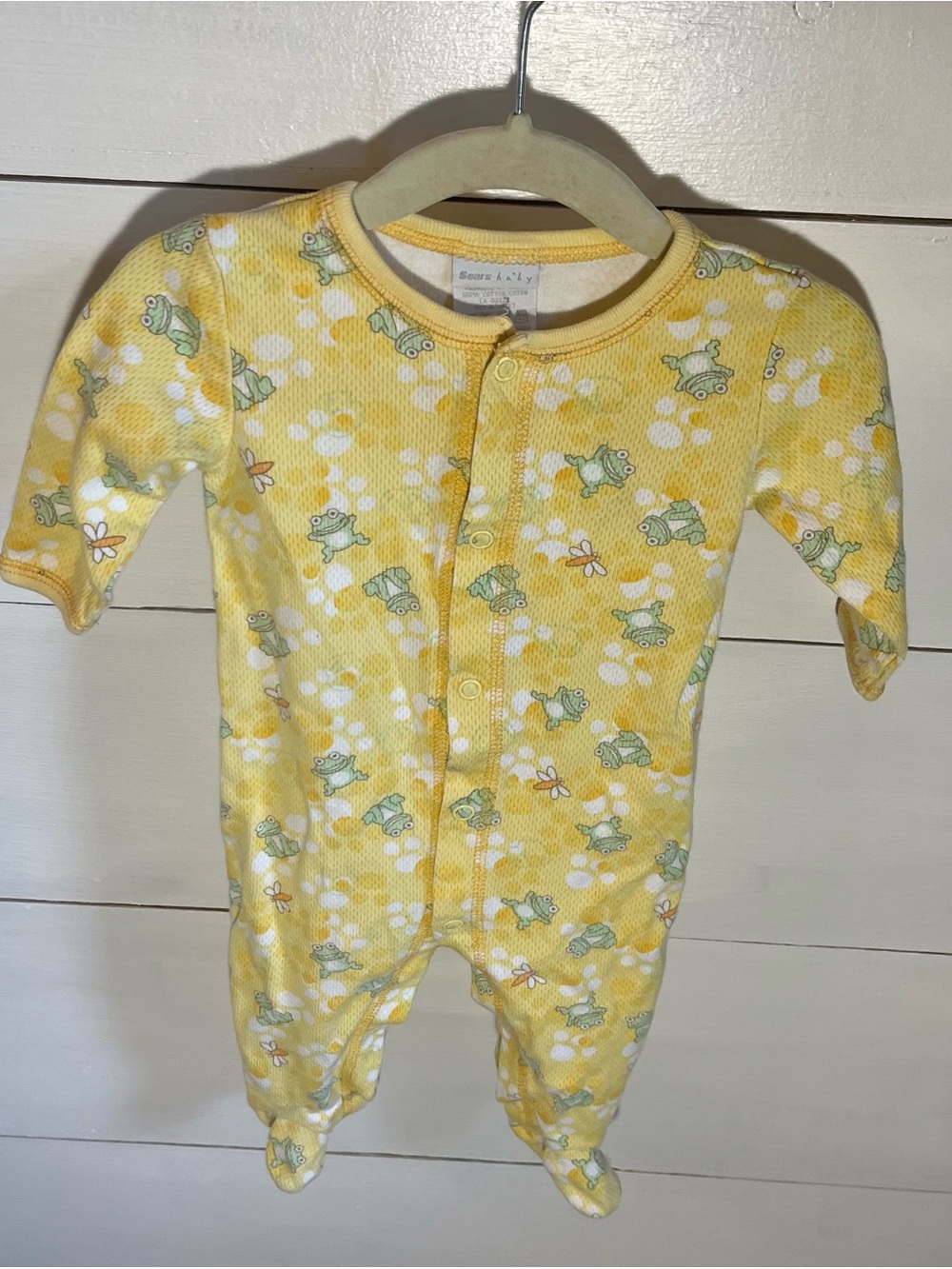 Sears Yellow Frog Print Footed One-Piece - Vintage